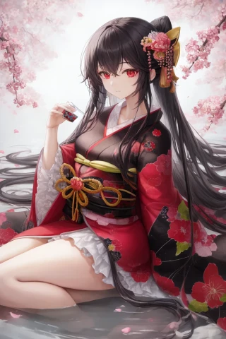 cabello largo, mujer, Obra maestra, kimono